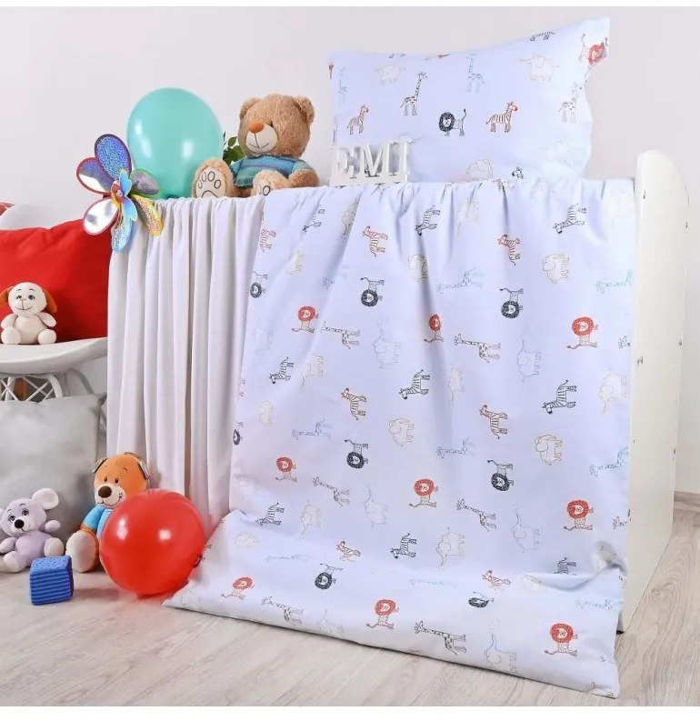 EMI Animals világoskék gyerek ágyneműhuzat, Kis hengeres párnahuzat