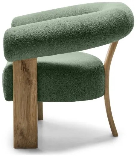 Sötétzöld design fotel KOKEI, tölgy