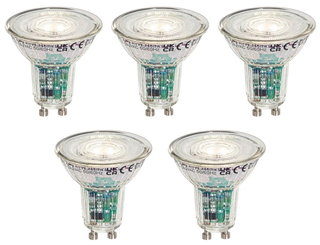 5 darabos okos GU10 LED izzó szett, átlátszó, 50 mm, 4,7W 345 lm 2200-4000K