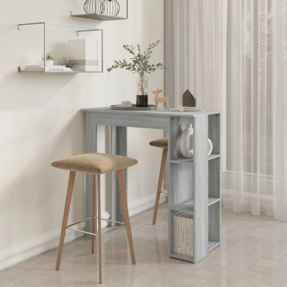 szürke sonoma szerelt fa bárasztal polccal 102 x 50 x 103,5 cm