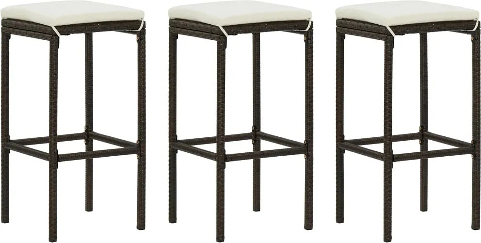 vidaXL 3 db barna polyrattan bárszék párnával