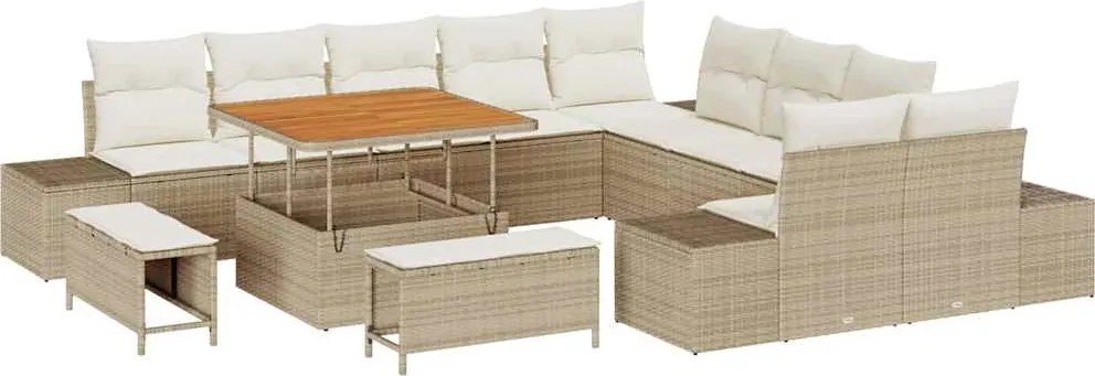 vidaXL Kerti Kanapé Szett párnával tárolóval 13 pcs Bézs Poli rattan