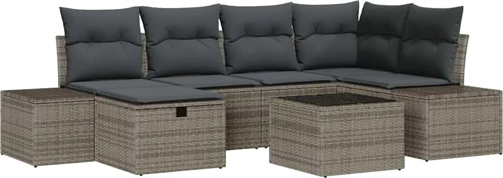 vidaXL Kerti Kanapé Szett párnával 7 pcs Szürke polirattan