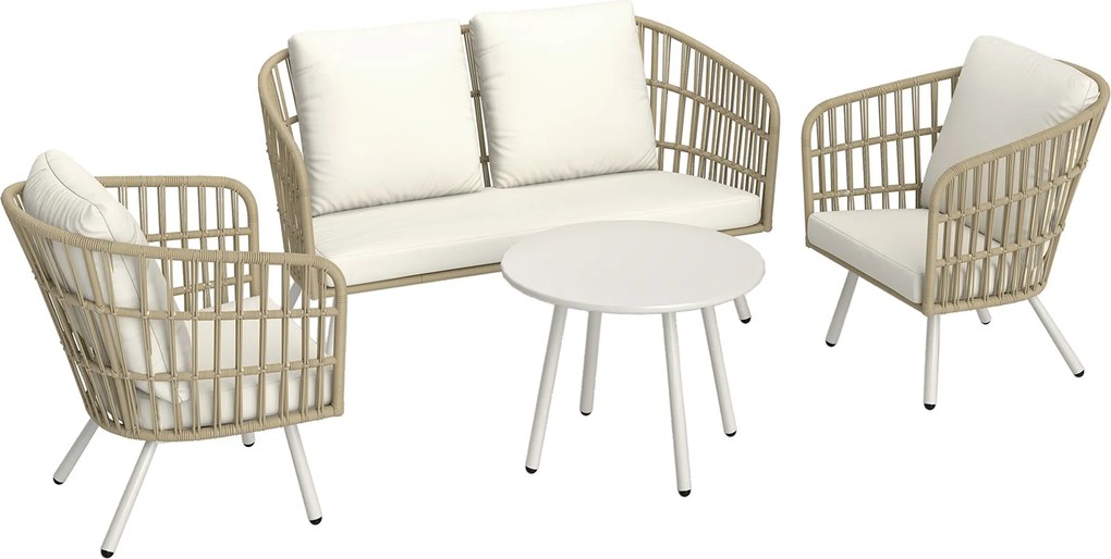 Outsunny Kerti Bútor Készlet - Poly Rattan Lounge Szett 2-személyes Kanapé Szék Asztal Párnával, Időjárásálló Ülőgarnitúra 4 Fő Részére, Kültéri Erkél