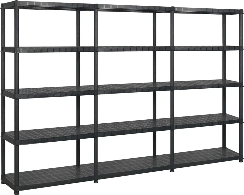 vidaXL fekete műanyag 5 szintes tárolópolc 274,5 x 45,7 x 185 cm
