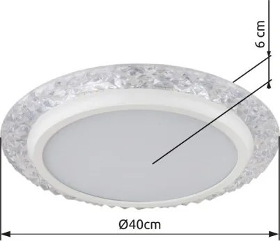 Globo 48294-22 Mennyezeti lámpa fém fehér matt, műanyag átlátszó kristályok, műanyag opál csillogás, ø: 400mm, M: 60mm, LED 22W 230V, 2380lm forrás, 1460lm kimenet, 3000K