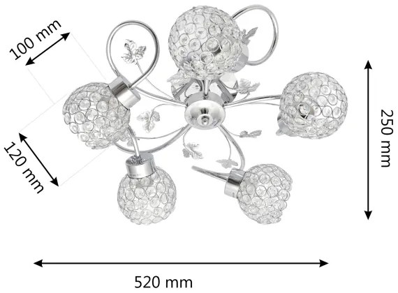 Felületre szerelhető csillár SOPHIA 5xE27/15W/230V fényezett króm/átlátszó