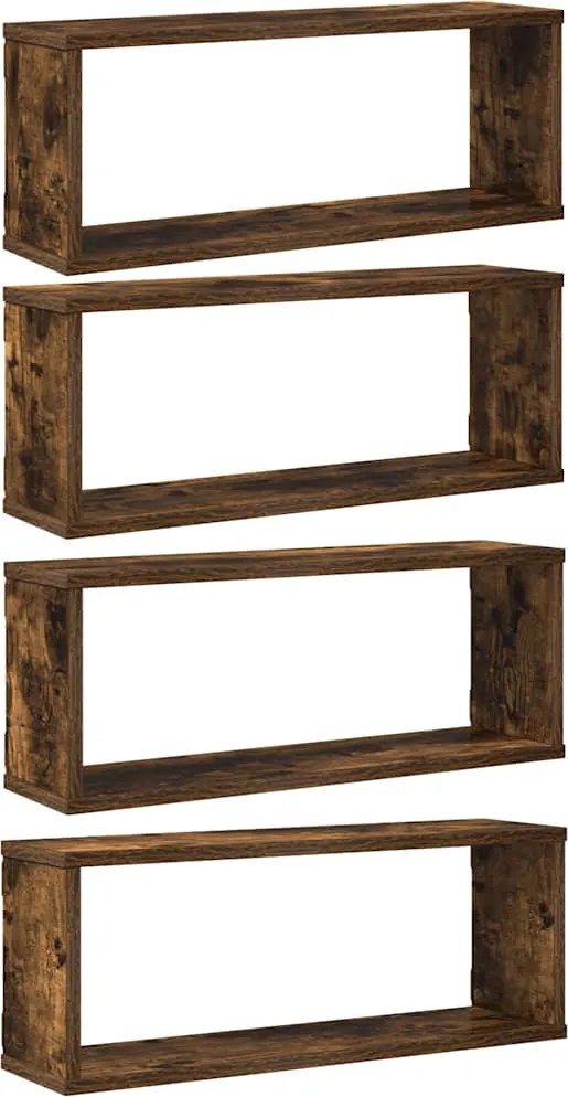 vidaXL 4 db füstös tölgy színű szerelt fa fali kockapolc 60x15x23 cm