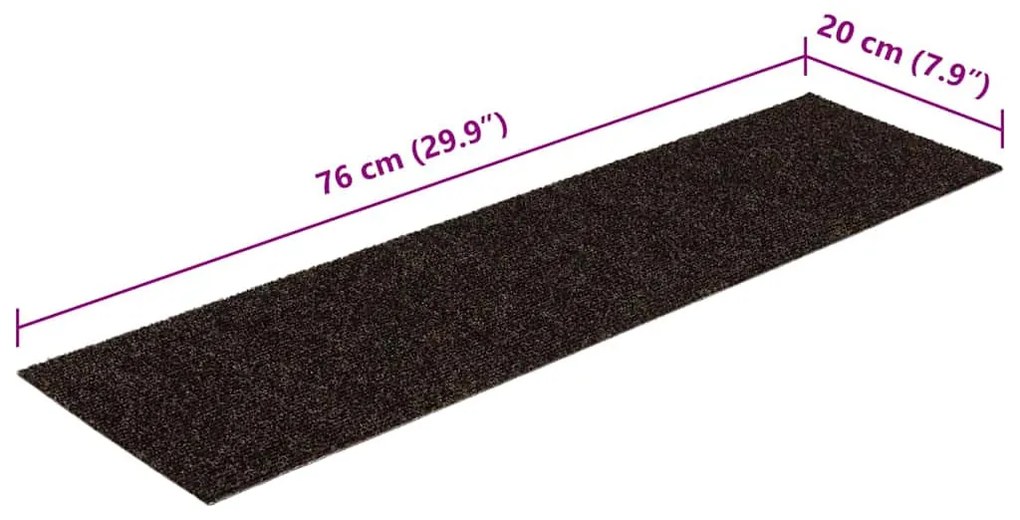 15 db sötétbarna négyszögletes öntapadó lépcsőszőnyeg 76x20cm