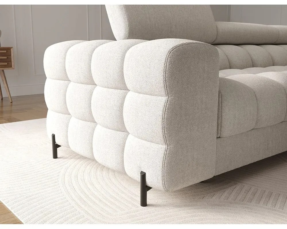 Krémszínű buklé kinyitható-tárolóhelyes sarokkanapé (jobb oldali-heverő résszel) Felro – ELTAP