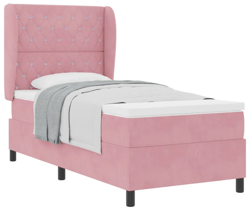 Boxspring Ágy Matraccal Rózsaszín 90x190 cm Bársony