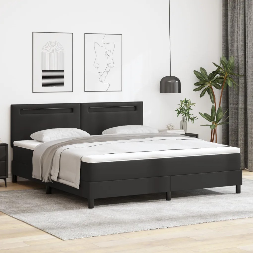 Boxspringágy fekete színben, szuper king méretben, műbőr matraccal