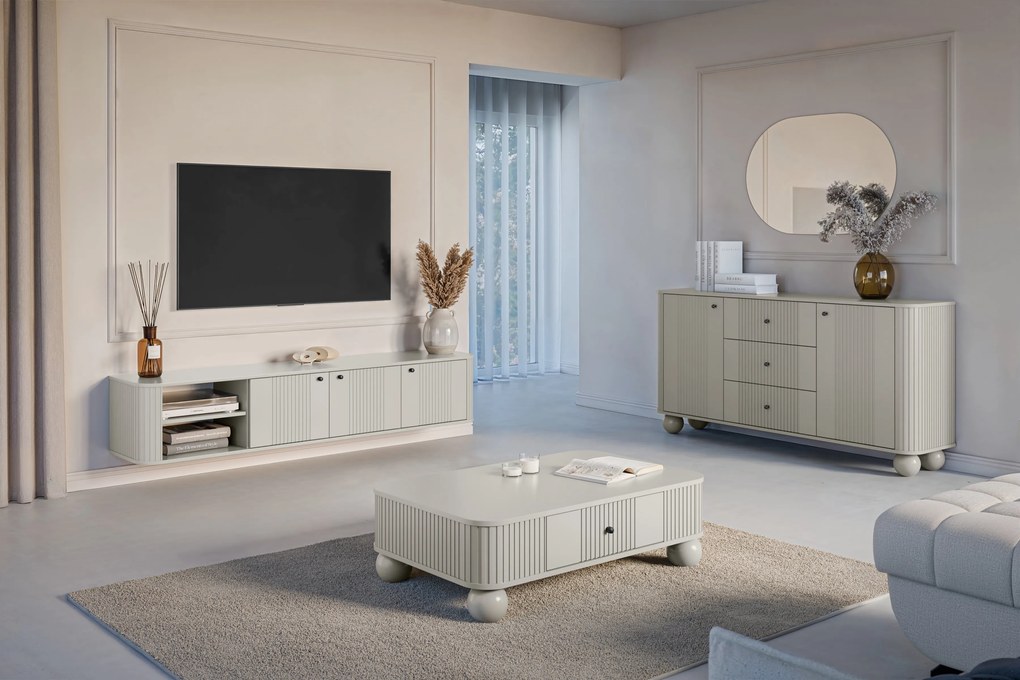 Vesper 3D fali TV szekrény 187 cm - kasmír / fekete fogantyúk