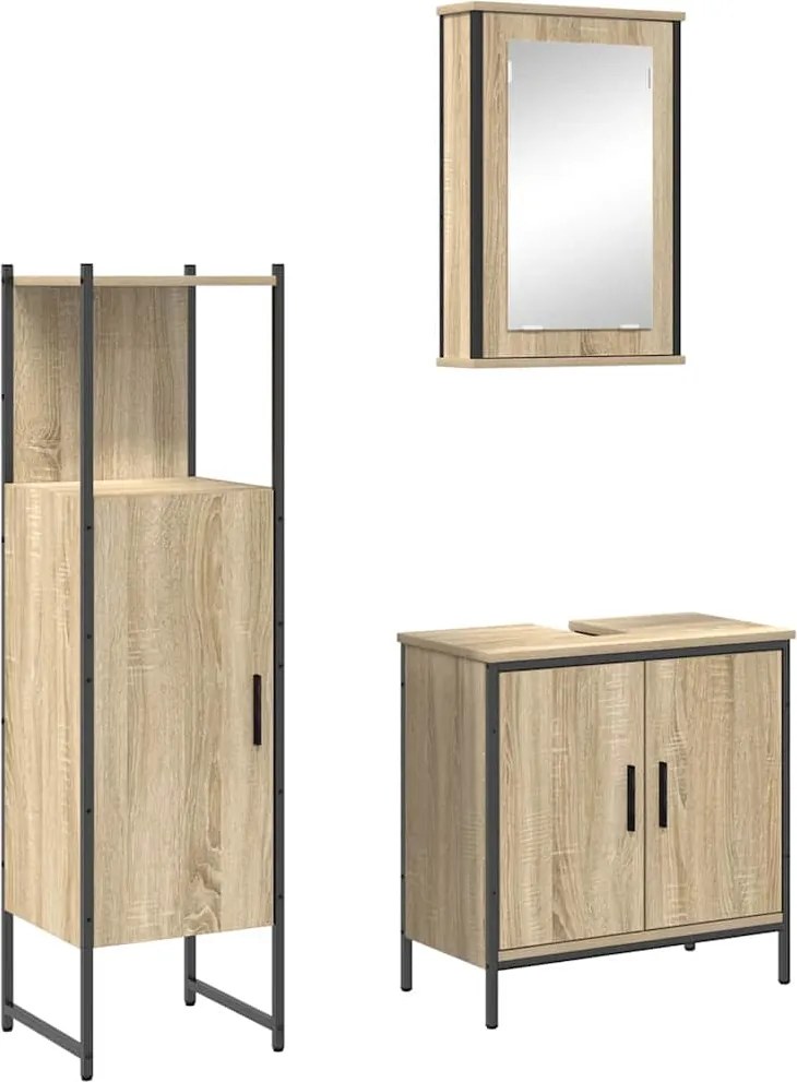 vidaXL Fürdőszoba bútor szett polcokkal tárolóval 3 pcs Barna Faanyag