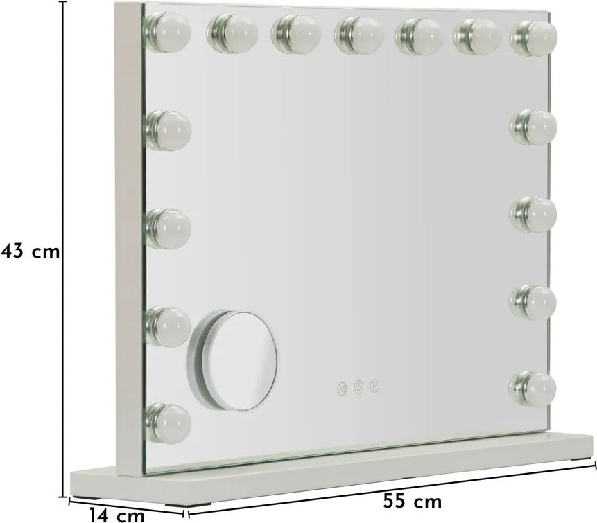 Fali tükör világítással-polccal 55x43 cm Hollywood – Mauro Ferretti