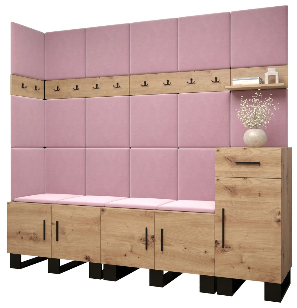 Előszobabútor Amanda 9 (artisan tölgy + rózsaszín). 1085930