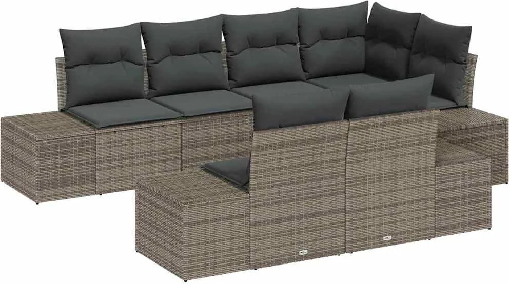 vidaXL Kerti Kanapé Szett tárolóval 7 pcs Szürke polirattan