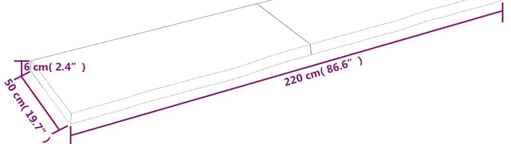 világosbarna kezelt tömör fa fürdőszobai pult 220x50x(2-6) cm