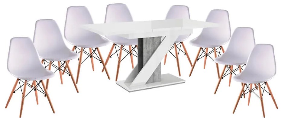 Maasix WGS Szürke-Magasfényű Fehér Z 8 személyes étkezőszett Fehér Didier székekkel N
