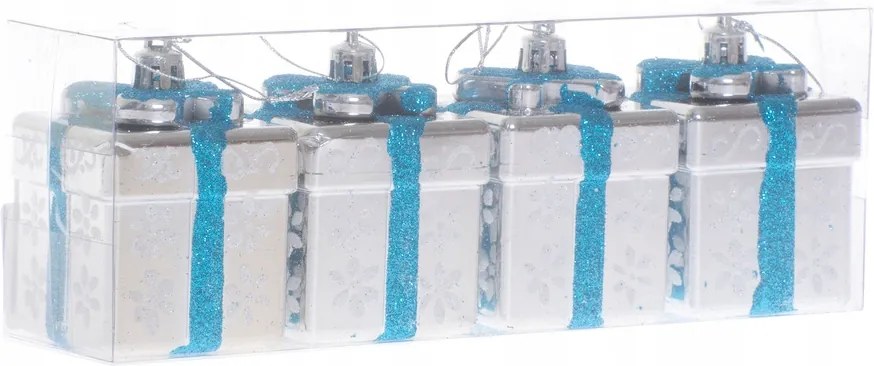 Karácsonyfadíszek Ezüst ajándékok 4 db Karácsonyi dekoráció 7 cm