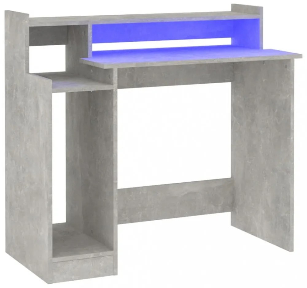 betonszürke szerelt fa íróasztal LED-ekkel 97 x 45 x 90 cm