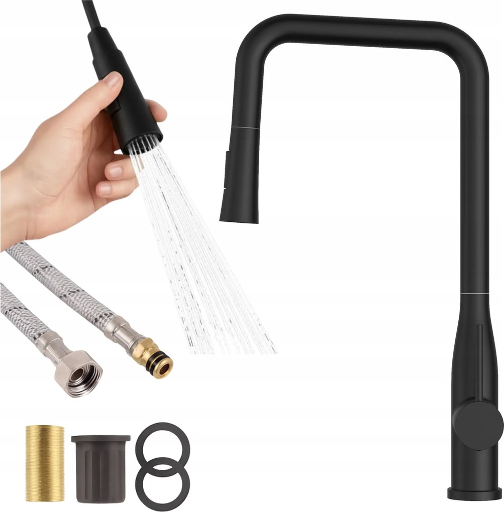 Konyhai csaptelep fekete kihúzható kifolyócső álló csaptelep Vector 2 funkció