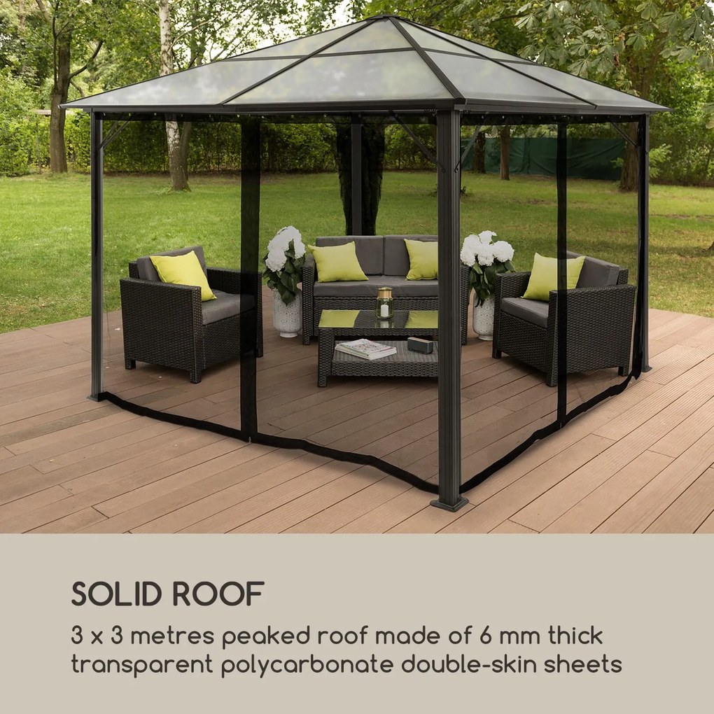Pantheon Solid Sky Ambient Solar, pavilon, szúnyogháló, 3 x 3 m, napelemes világítás