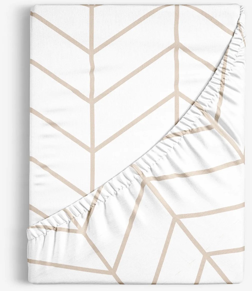 Goldea pamut körgumis lepedő - bézs cikkcakk fehéren 160 x 200 cm