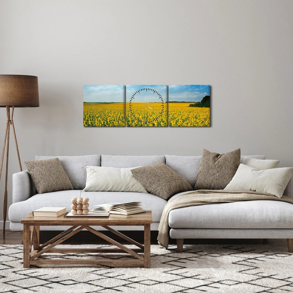 Kép - napraforgó (órával) (90x30 cm)