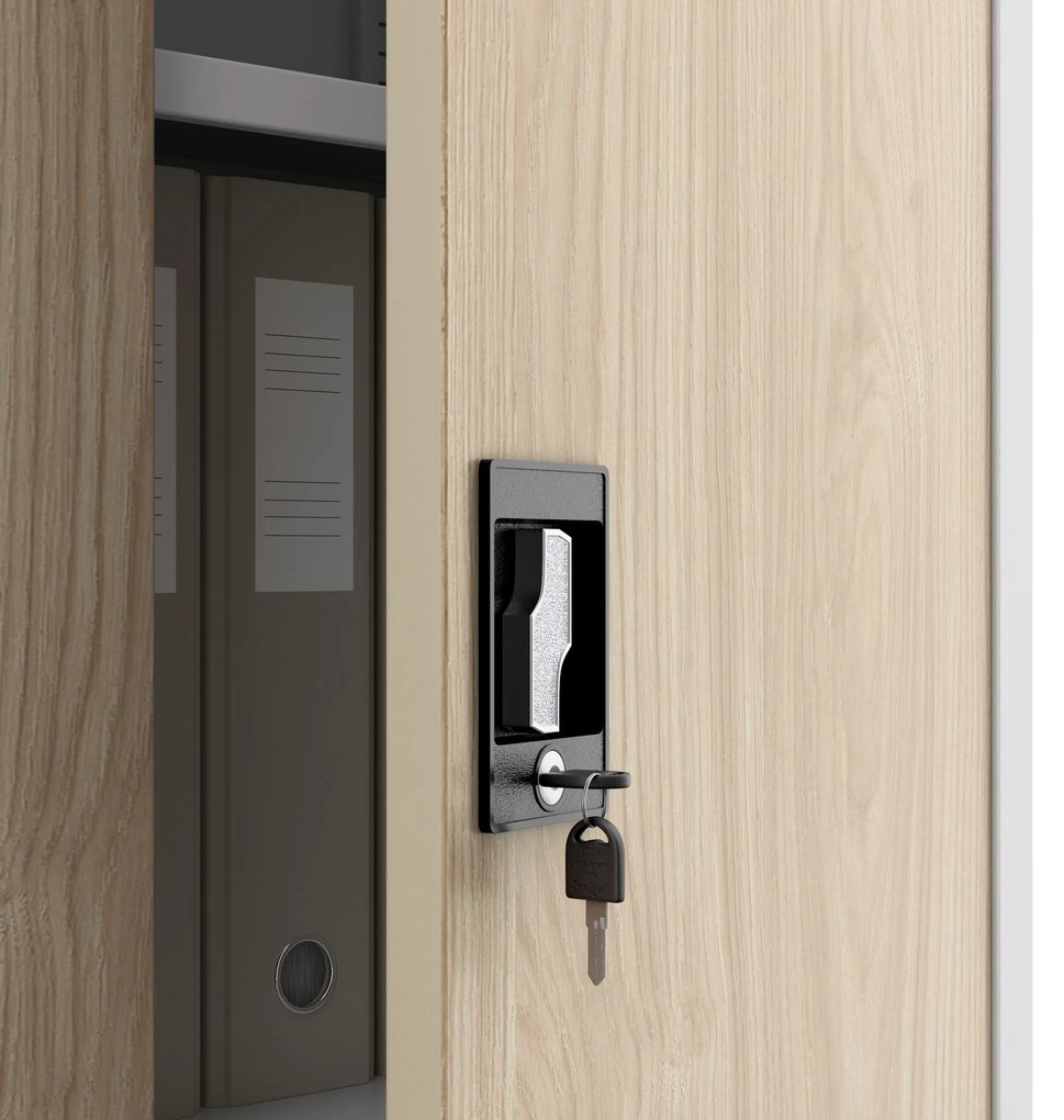 Szekrény KEVIN, 900 x 1400 x 400 mm, Eco Design: fehér/ sonoma tölgy