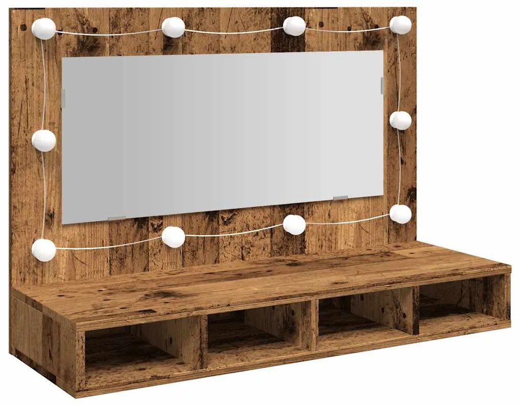 antik fa tükrös szekrény LED-ekkel 90x31,5x62 cm