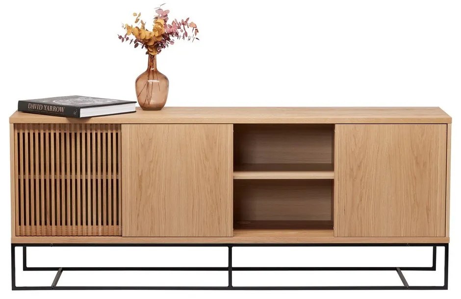 Natúr színű alacsony komód tölgyfa dekorral 188x75 cm Ende – Woodman