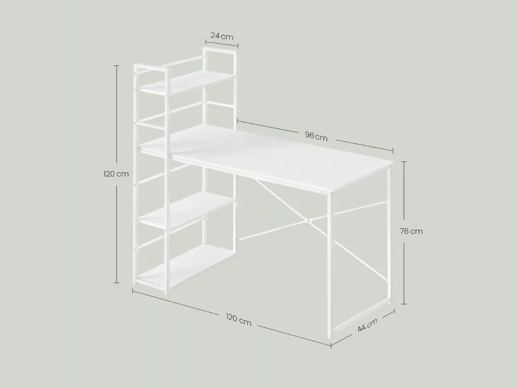 Íróasztal MAX 4.0 polccal, 120x44 cm, fehér