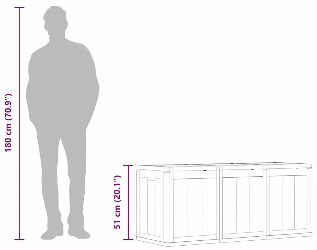 szürke PP fa hatású kerti tárolóláda 270 L