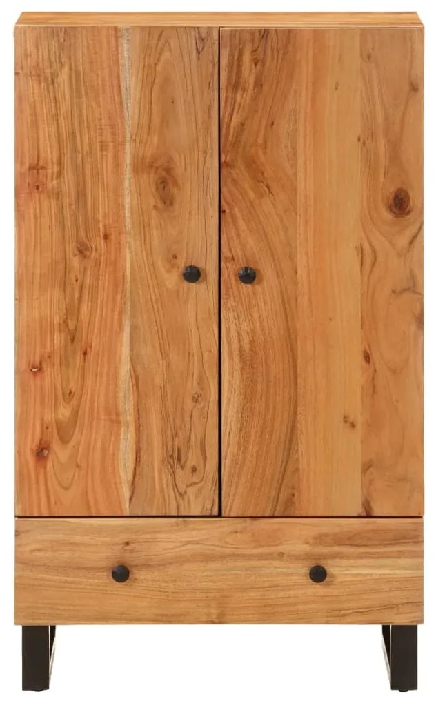 Tömör akácfa és vas magasszekrény fiókkal 60x33x100 cm