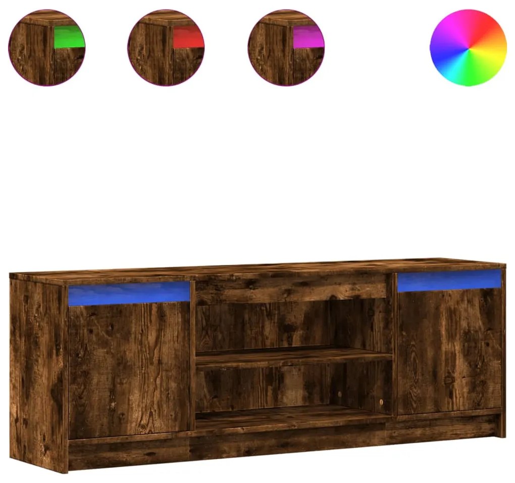 füstös tölgy színű szerelt fa LED-es TV-szekrény 139,5x34x50 cm