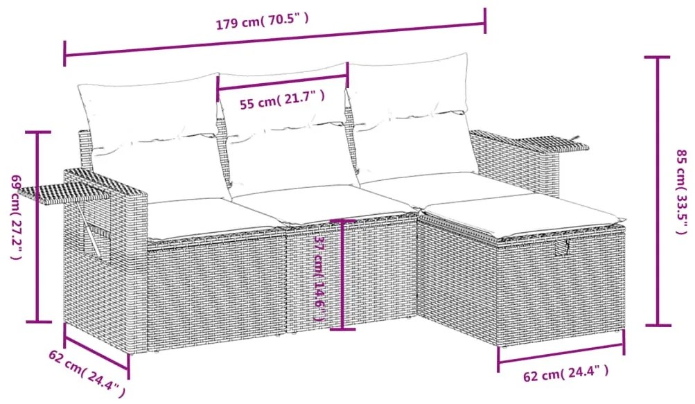 4 részes barna polyrattan kerti ülőgarnitúra párnákkal