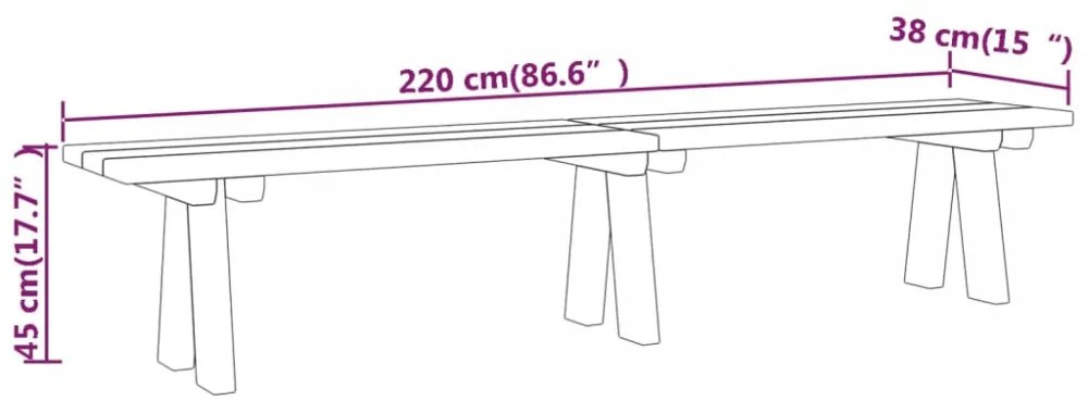 impregnált tömör fenyőfa kerti pad 220 cm