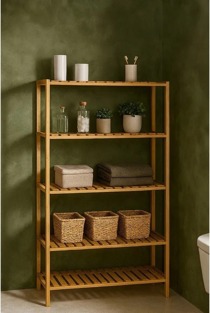 Natúr színű bambusz fürdőszobai polcos állvány 60x130 cm Skaren – Bonami Essentials