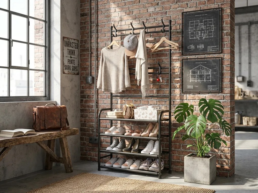 Fogas cipőtartóval CLOTHORY 80x152 cm, fekete