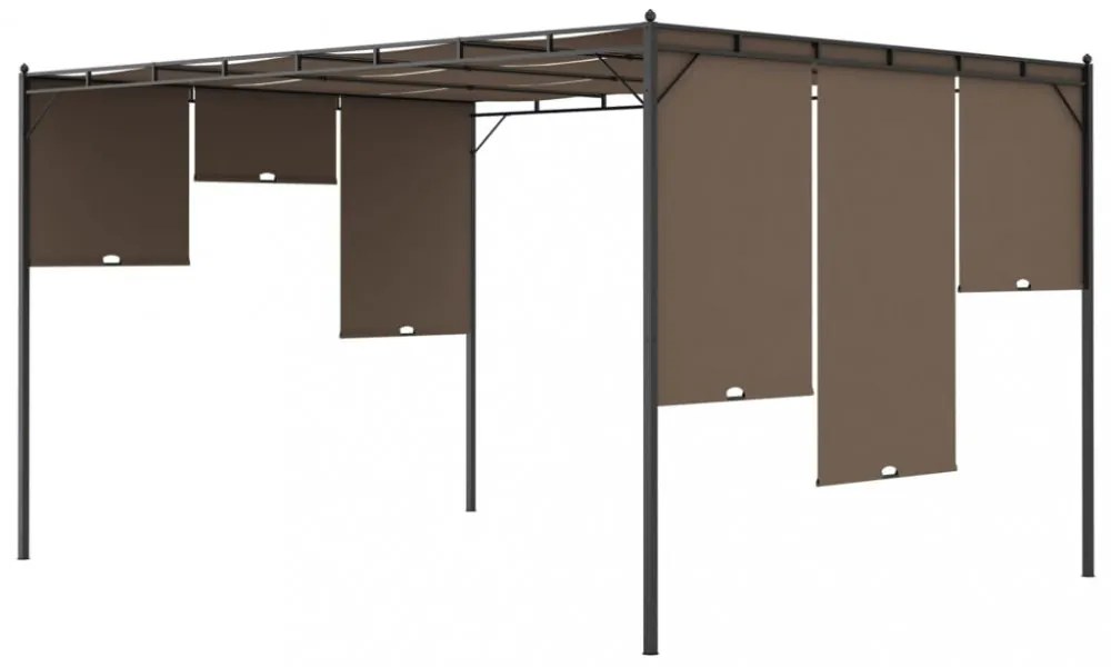 tópszínű kerti pavilon oldalfüggönnyel 4 x 3 x 2,25 m