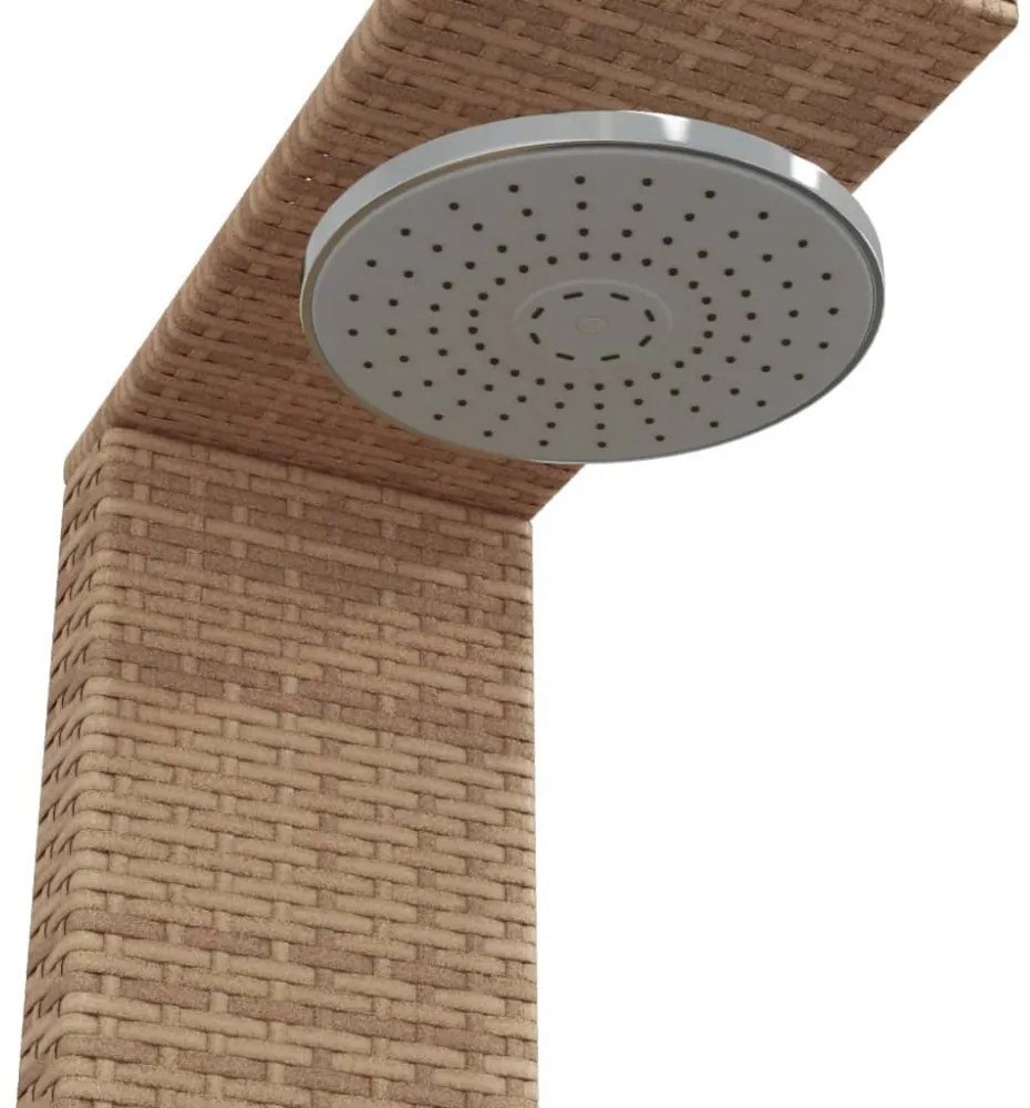 bézs polyrattan és akácfa kültéri zuhanyzó 100x100x241,5 cm