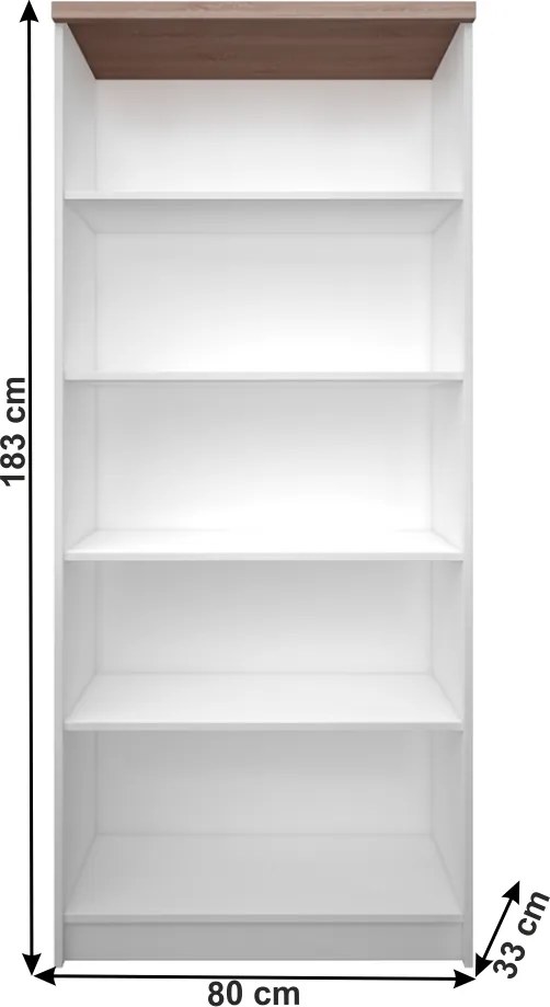 magas könyvespolc, fehér/tölgy sonoma, TOPTY 06