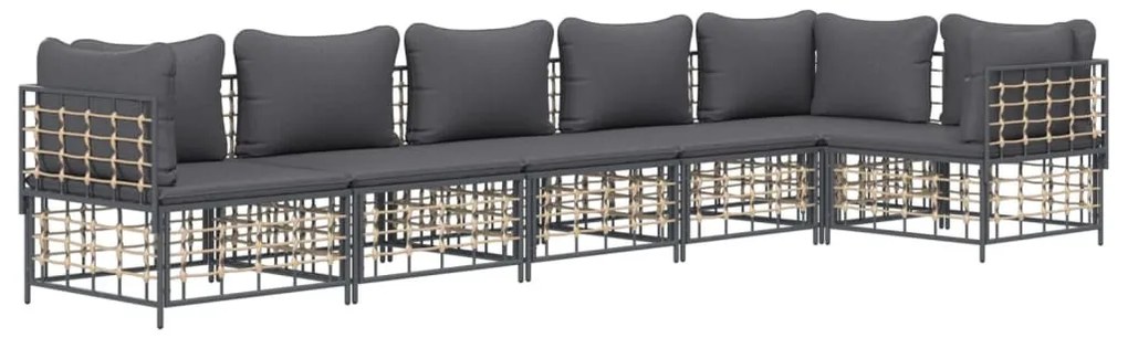 6 részes antracitszürke polyrattan kerti ülőgarnitúra párnákkal