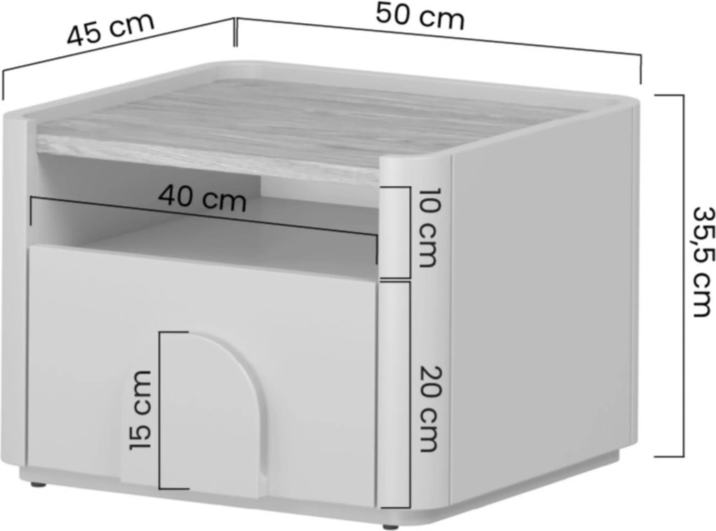 Amilio éjjeliszekrény fiókkal 50 cm - kasmír / olajozott tölgy / világos tölgy fogantyú