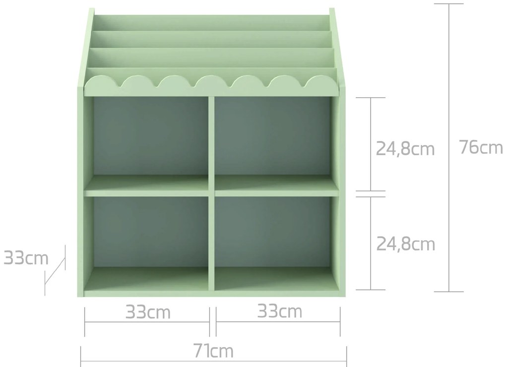 Gyerekkönyvtár BOOK NOOK SAGE 71x76 cm, világos zöld