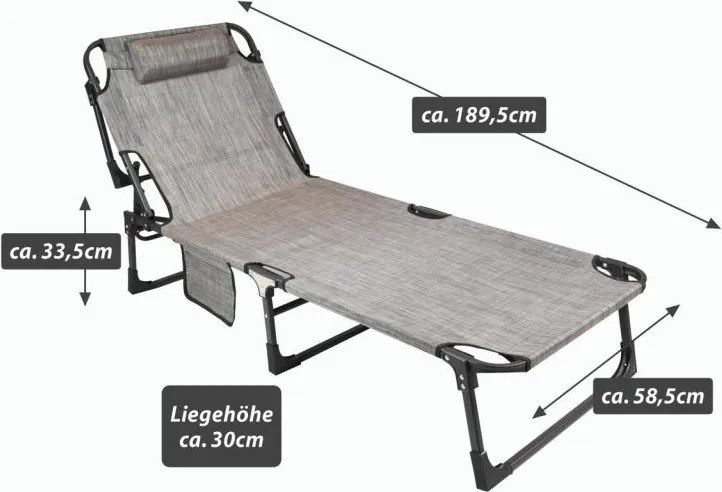Összecsukható napozóágy 189,5 x 58,5 x 33,5 cm szürke