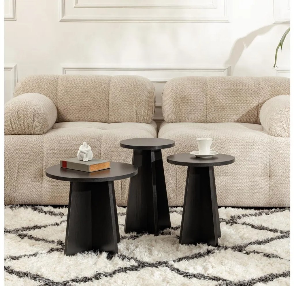 3 db LUME dohányzóasztal szett, átm. 28/33/43 cm, fekete