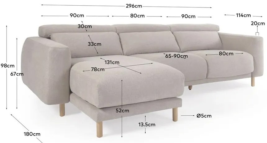 Bézs sarokkanapé (bal oldali) Singa - Kave Home