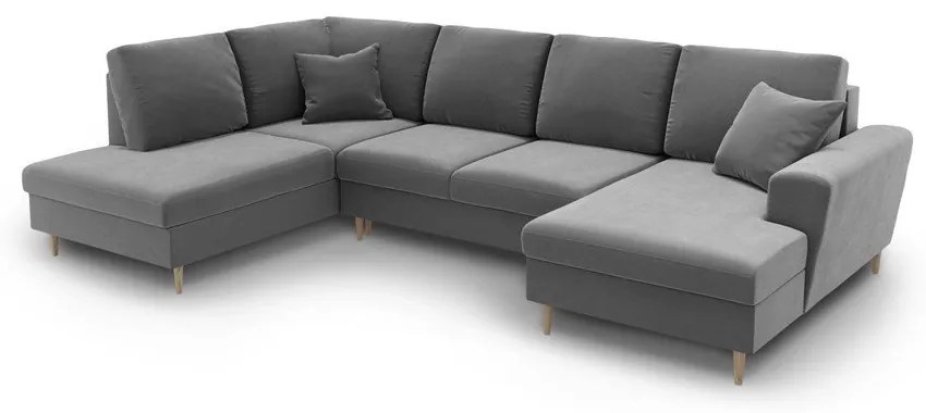 Világosszürke bársony kinyitható tárolóhelyes sarokkanapé (bal oldali-U alakú) Kyoto – Cosmopolitan Design